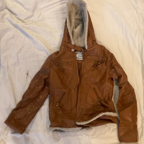 Wet Seal Light Brown Womens Small Faux Leather jacket.  Used. - Picture 1 of 6